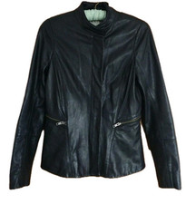 Reiss Ladies Leather Jacket Size S Black Very Soft, Lined VGC