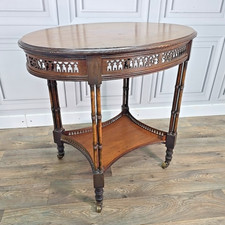 Antique Aesthetic Mahogany Occasional Table – Faux Bamboo Wood Pierced Fretwork
