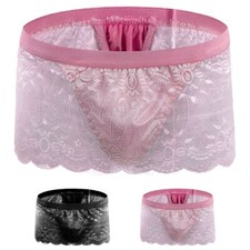 Stylish Lace Men's Sissy Underpants Briefs with Skirt Overlay and Lace Detail