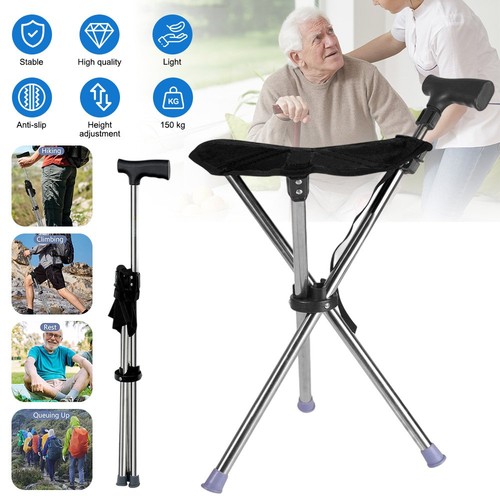 Folding walking stick seat - folding,