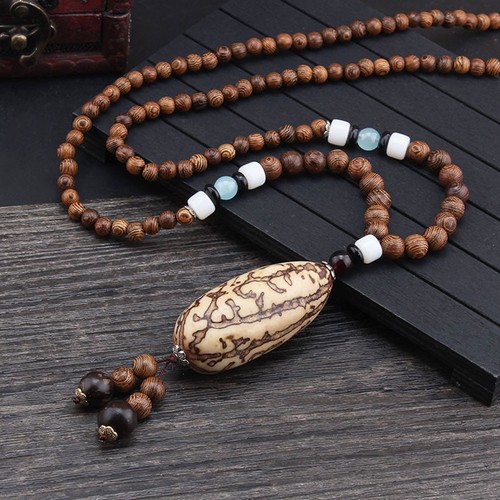 Long mala necklace wood - long,