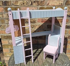 Doll Grey & Pink Wooden Bunk Bed & Desk - Olivia's - 18" Dolls