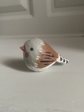 Hand Carved Wooden Sparrow Bird Ornament Painted Cottagecore Decor