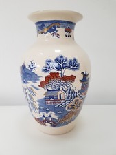 Vintage Gold Willow Blue & White Gilted Vase Masons Ironstone 19cm