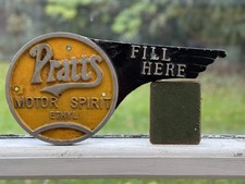 Vintage Pratts Motor Spirit Ethyl Fill Here Cast Aluminium Petrol Pump Sign