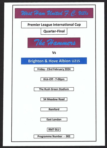 West ham u21s brighton - ham, v