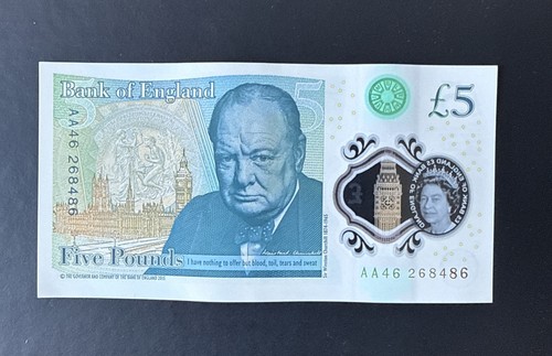 Note aa46 genuine - £5, banknote