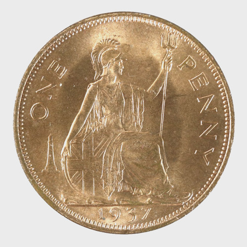 1937 george one penny coin - one,