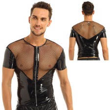 Men Shiny PVC Leather Mesh