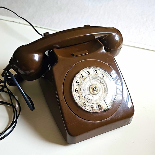 Brown rotary dial telephone - telephone, bt