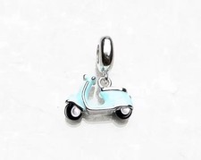 Italian Vespa Scooter Sky Baby Blue Charm S925 Sterling Silver Bracelet Charm