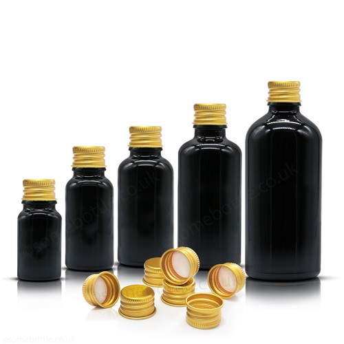 Black glass bottle with gold - bottle,