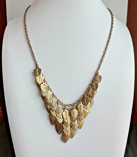 Bronze tone cascading leaf bib - bronze,