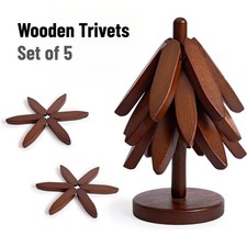 Foldable Wooden Trivets for Hot Dishes, Cup Coaster Set, Tree Shape Trivet Set