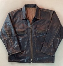 Vintage Distressed Leather Highwayman Jacket Biker Jacket Size 50