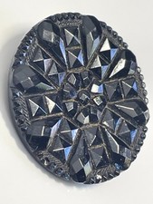 Antique Victorian vintage ornate carved french jet glass round button mourning