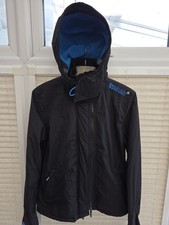 Women / Girls XL Superdry Black & Blue Hooded Windcheater Coat. Good  Clean Cond