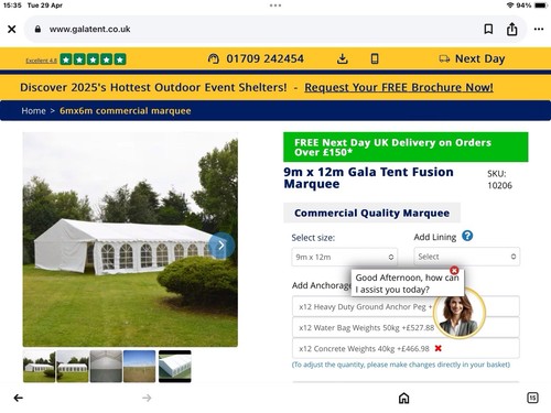 12m modular marquee gala - 9m,