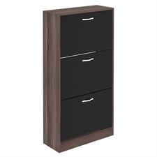 Black Shoe Rack Cabinet Storage Footwear Shelf Wooden Organizer