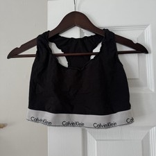 Calvin Klein Black White Modern Cotton Racer Back Bra Bralette Sports Crop Top