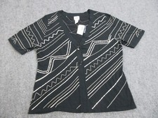 Chicos Sweater Womens Size 2 Black Cardigan Ethnic Rhythm Lightweight NEW