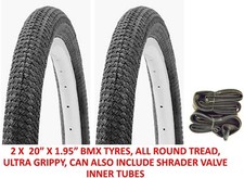 A pair of  BMX Tyres 20" x 1.95"  Fast Rolling  Ramp tread, + tubes YES