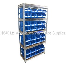 Shelving Racking Shelf Kit complete with 32 x Plastic Parts Bins Blue or Red NEW