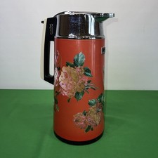 VINTAGE ZOJIRUSHI Large Thermos Flask Red Flora Design
