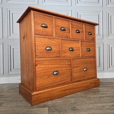 Vintage Solid Pine Apothecary Style Chest Of 9 Drawers - Merchant’s Cabinet Wood