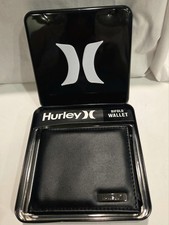 New Hurley Sport Designer Mens Bi Fold Wallet Flip Out ID Faux Leather Black