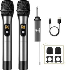 TONOR TW630 Wireless Microphone, UHF Dual Cordless Metal Dynamic Mic System
