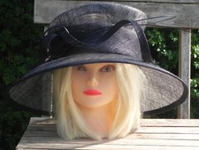 Wedding Hat, dark navy blue and natural. With Quill and loop detail