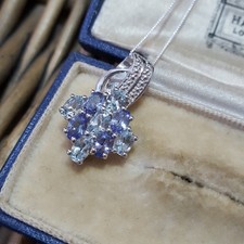 925 Sterling Silver Necklace, Natural Aquamarine And Tanzanite Pendant,18" Chain
