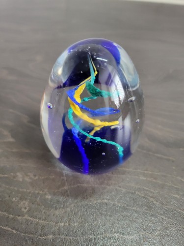 Blue yellow glass ornament - blue,