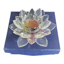 Crystal Glass Lotus Tea Light Candle Holder Flower Iridescent