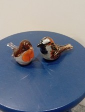 Langham Signed Paul Miller Robin & Brown Sparrow Glass Paperweights/Decorative