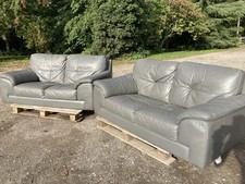 2x Leather Grey 2 Seater Sofas Settees Couch Comfy Living Room