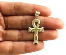 10K Solid Yellow Gold Egyptian Ankh Cross Pendant- 1.4" 10k Real Gold Ankh - G37