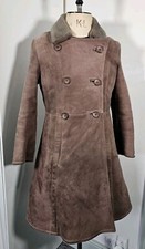 Californian Spring Lamb Coat Sheepskin Double Breasted Brown 1970's Small 38Inch