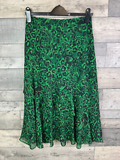 Whistles Midi Skirt Size UK 8 Green Jungle Cat Animal Leopard Print Chiffon
