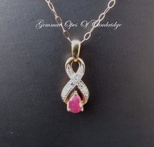 9k 9ct Gold Ruby and Diamond Necklace 42cm 16.5" trace link chain 1.23g