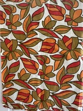 Vintage Mid Century Barkcloth Fabric Remnant Orange Green and Red floral 