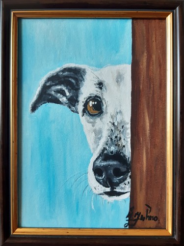 Peekaboo dog original painting - peekaboo,