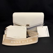 NWT ANN KLEIN Flap Crossbody Shoulder Bag with Matching Card Wallet &Web Strap
