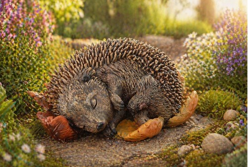 Hedgehog sleeping leaves - hedgehog,