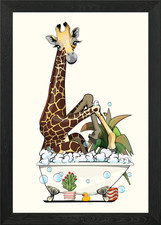Giraffe in the Bath Framed