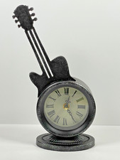 Guitar Clock 28.5cm Black Metal Free Standing Battery Operated Widdop Co.