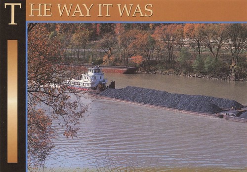 Postcard coal barge - barge, tow