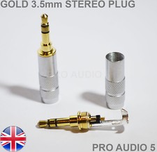 1x Gold 3.5mm Male Stereo Jack Plug 3 Pole Solder Headphone Repair & Upgrade UK