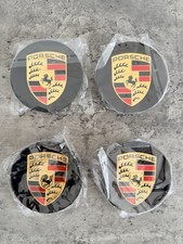 76mm Porsche alloy wheel centre caps Black Set Of 4 New Sealed